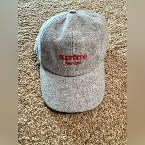 Supreme Wool 6-Panel Hat — Gray — Red Logo — Made in USA